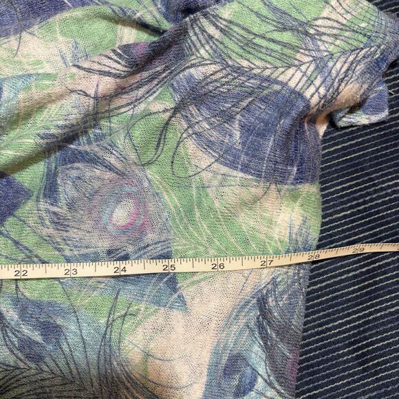 Nally & Millie Tunic Top Women L Peacock Feather Print Asymmetrical Hem Boho - Picture 7 of 8